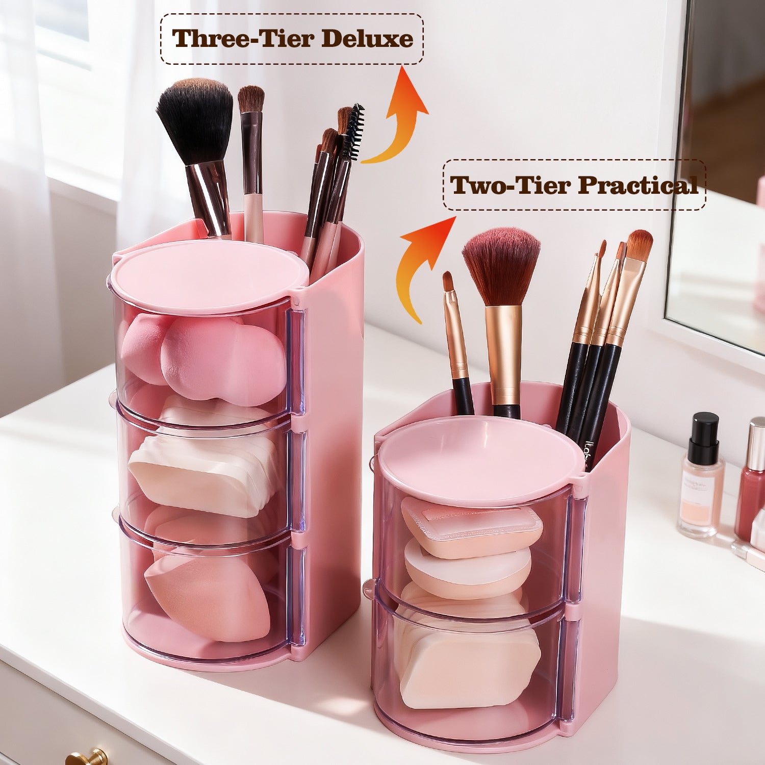 Solid-color Minimalist Multi-tier Rotating Cosmetic Organizer