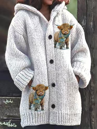 Halloween Animal 3D-Printed Casual Hooded Cardigan Top Coat