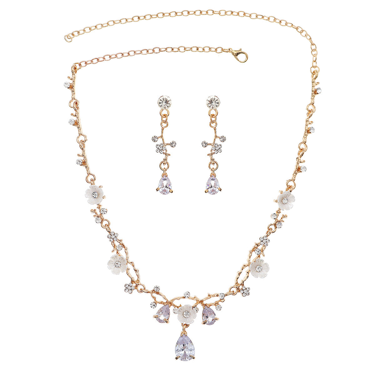 Rhinestone Pearl Earrings And Necklace Set Women