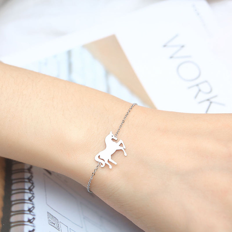 Fashion Gold Stainless Steel Unicorn Horse Charm Bracelet Dainty Silver Chain Bracelets For Women Girls Jewelry Gift