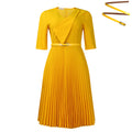 New Stylish Elegant V Neck Solid Color Plus Size Pleated Dress