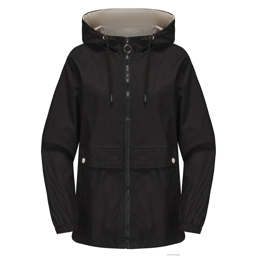 New Hooded Solid Color Trench Coat For Women