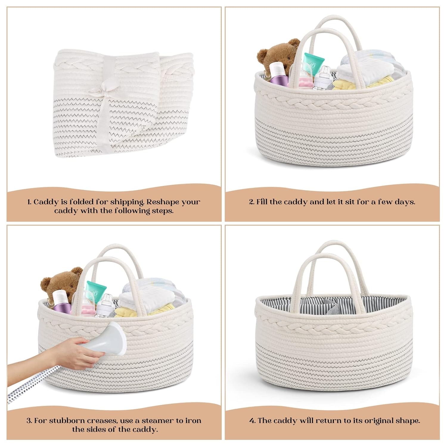 Diaper Caddy Organizer, Large Cotton Rope Nursery Baby Basket, Changing Table Organizer For Baby Diaper Storage, Portable Car Organizer With Removable Divider, Baby Shower Gifts