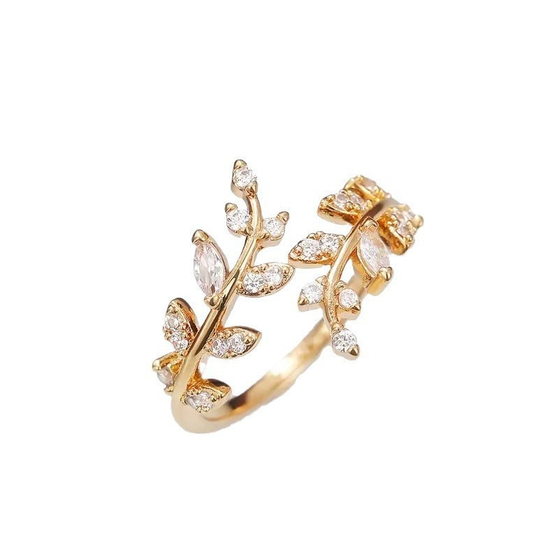 Leaf Ring With Copper And Zircon Inlay
