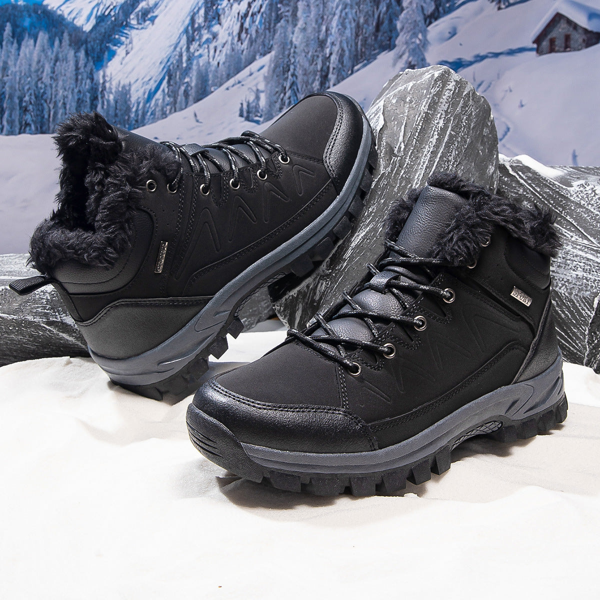 Mens Plus-Size High-Top Fleece-Lined Thermal Cotton Shoes