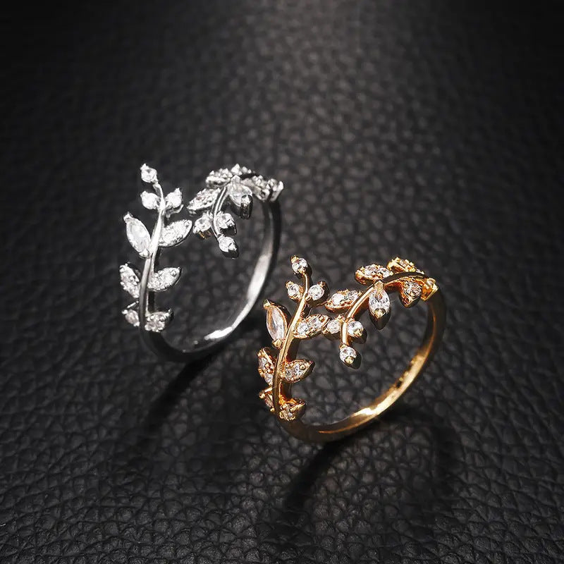 Leaf Ring With Copper And Zircon Inlay