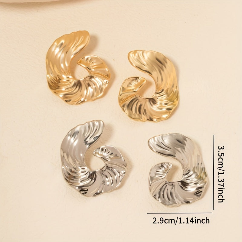 1 Pair Boho Style Irregular Spiral Texture Geometric Earrings, Elegant Design, Perfect For Women's Daily Wear, Banquets & Vacations, All-Season Jewelry Gift