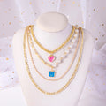 Enamel Smiley Face Charms Pearl Necklace Boho Gold Multi-layer Chunky Chain Statement Necklaces Chokers For Women