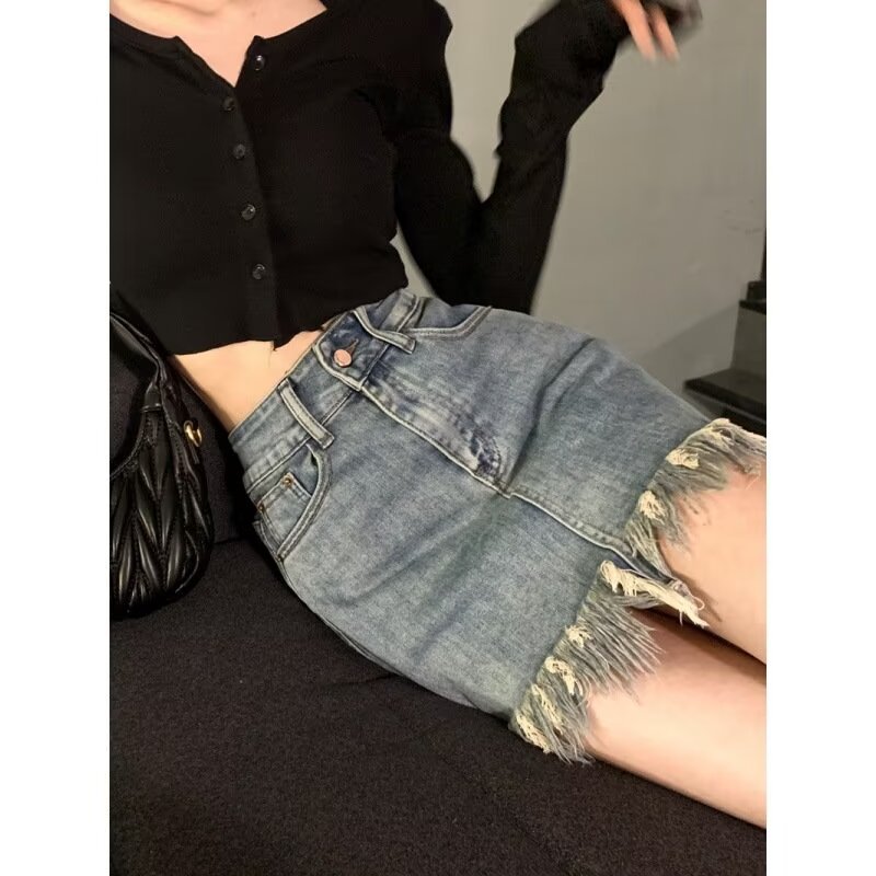 High-waisted Vintage Denim Skirt For Women