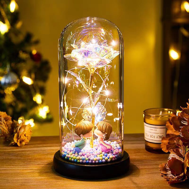 Eternal Rose LED Light Foil Flower In Glass Cover Night Lights Valentines Day Gifts Lamp Decor For  Home Bedroom Wedding Gift Valentine's Day Gifts