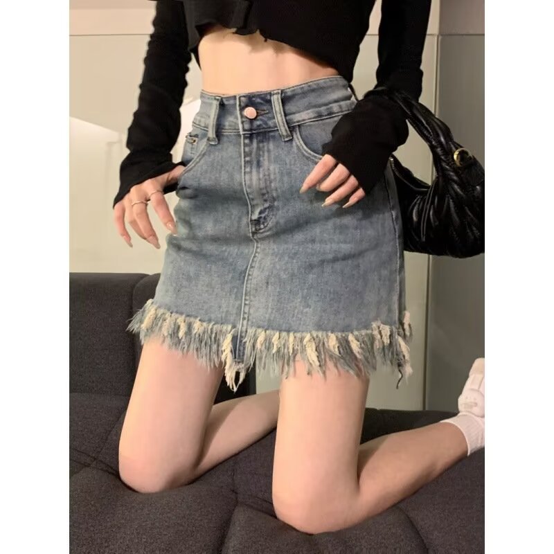 High-waisted Vintage Denim Skirt For Women