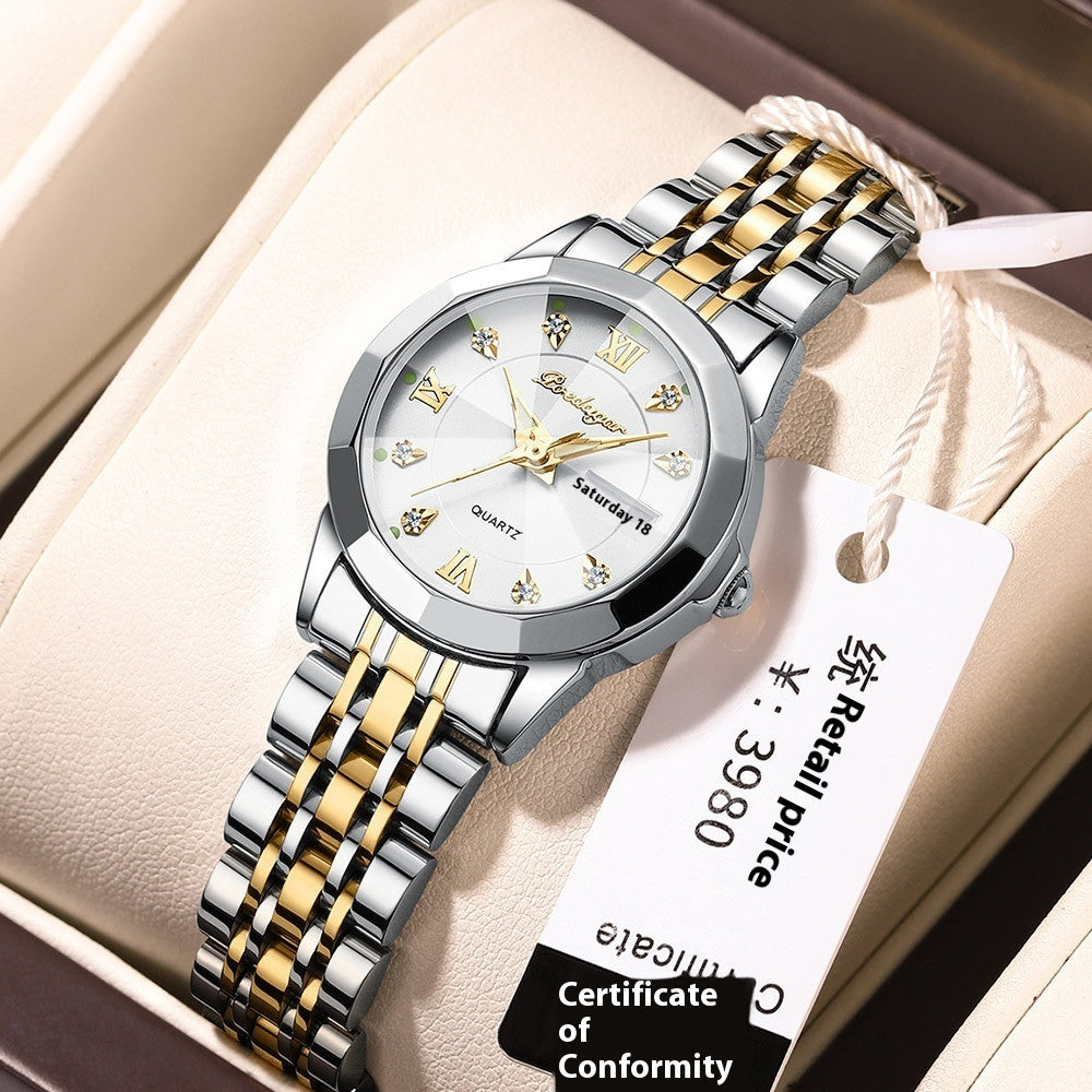 Women's Waterproof Luminous Double Calendar Wrist Watch