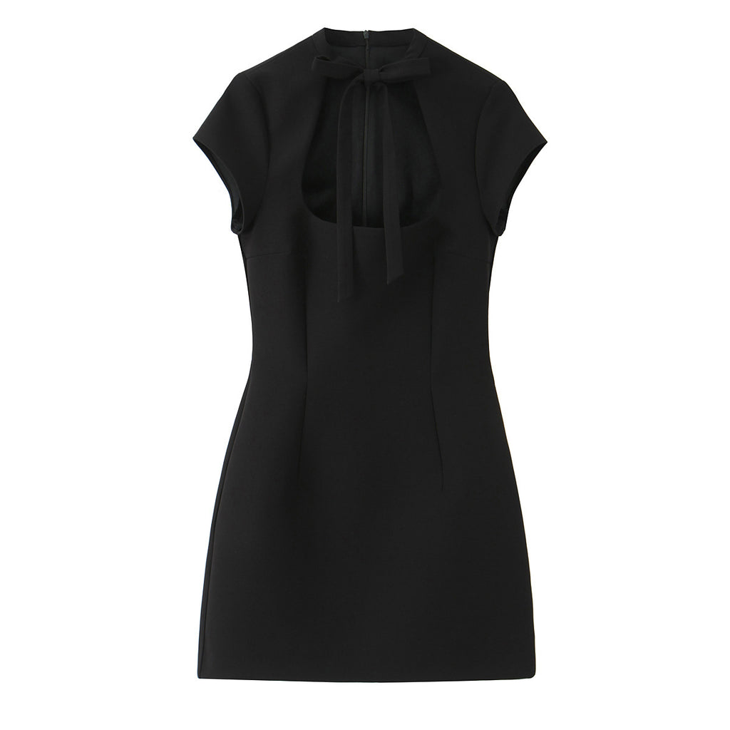Fashionable Polka-Dot Short Dress With Bow Accent