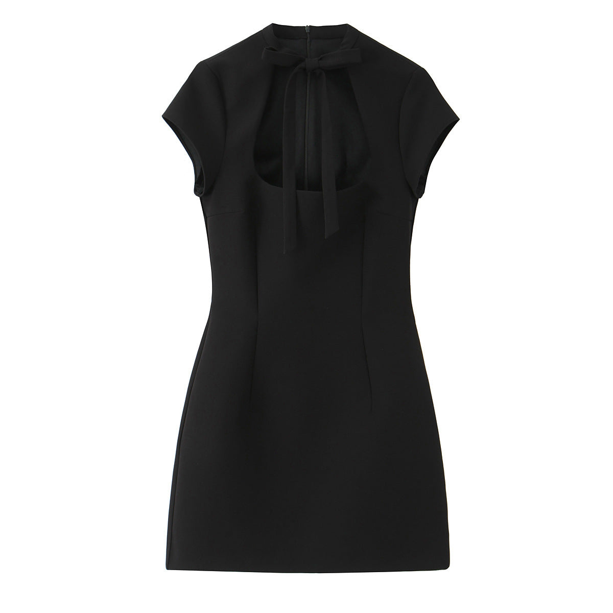 Fashionable Polka-Dot Short Dress With Bow Accent