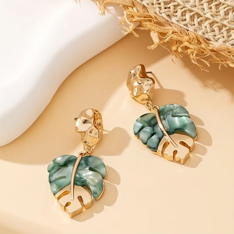 1 Pair Vintage Boho Style Leaf Dangle Earrings, Elegant & Chic, For Women's Daily Wear, Banquets & Vacations, Exquisite Female Jewelry Gift