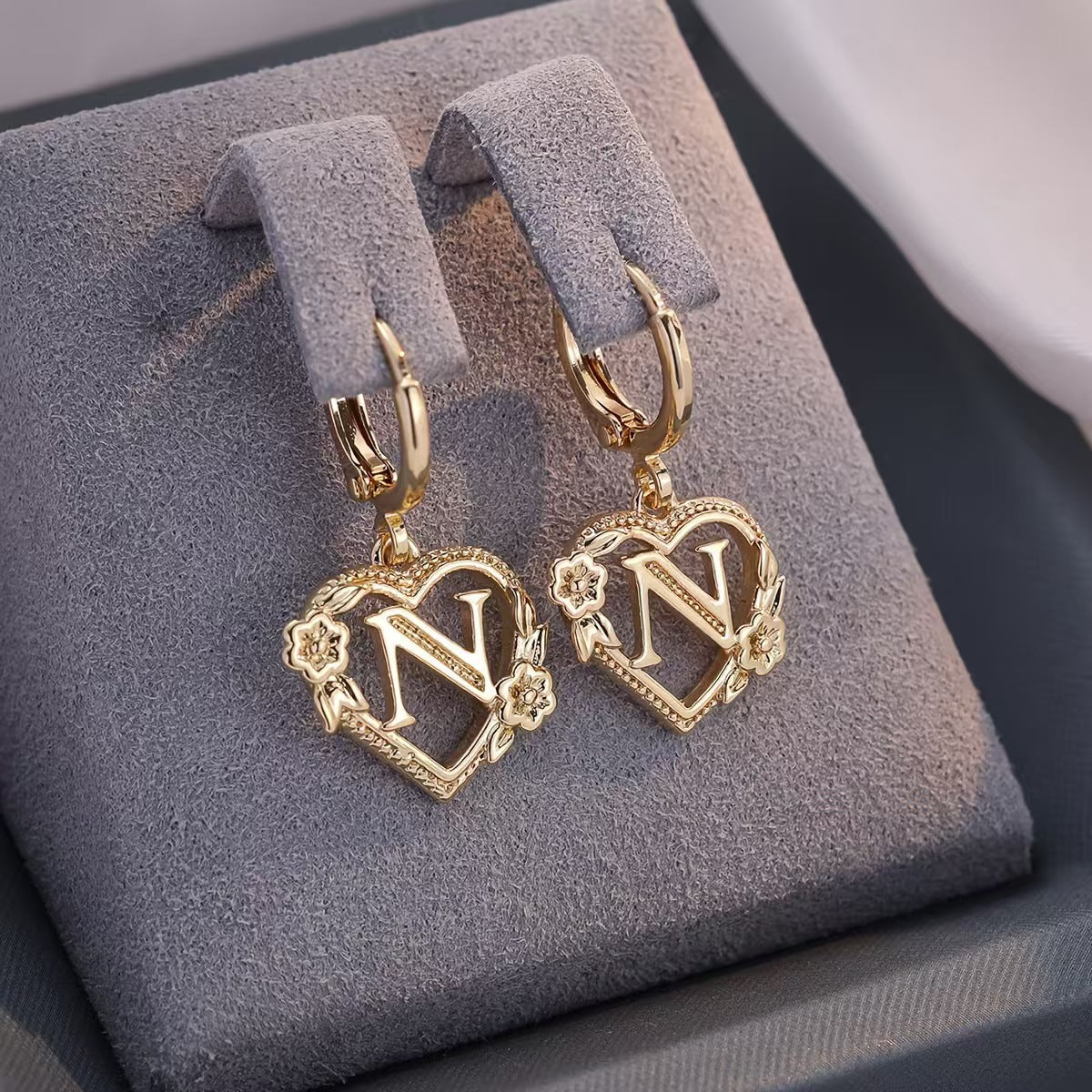 European And American Golden Heart-shaped Letter Earrings
