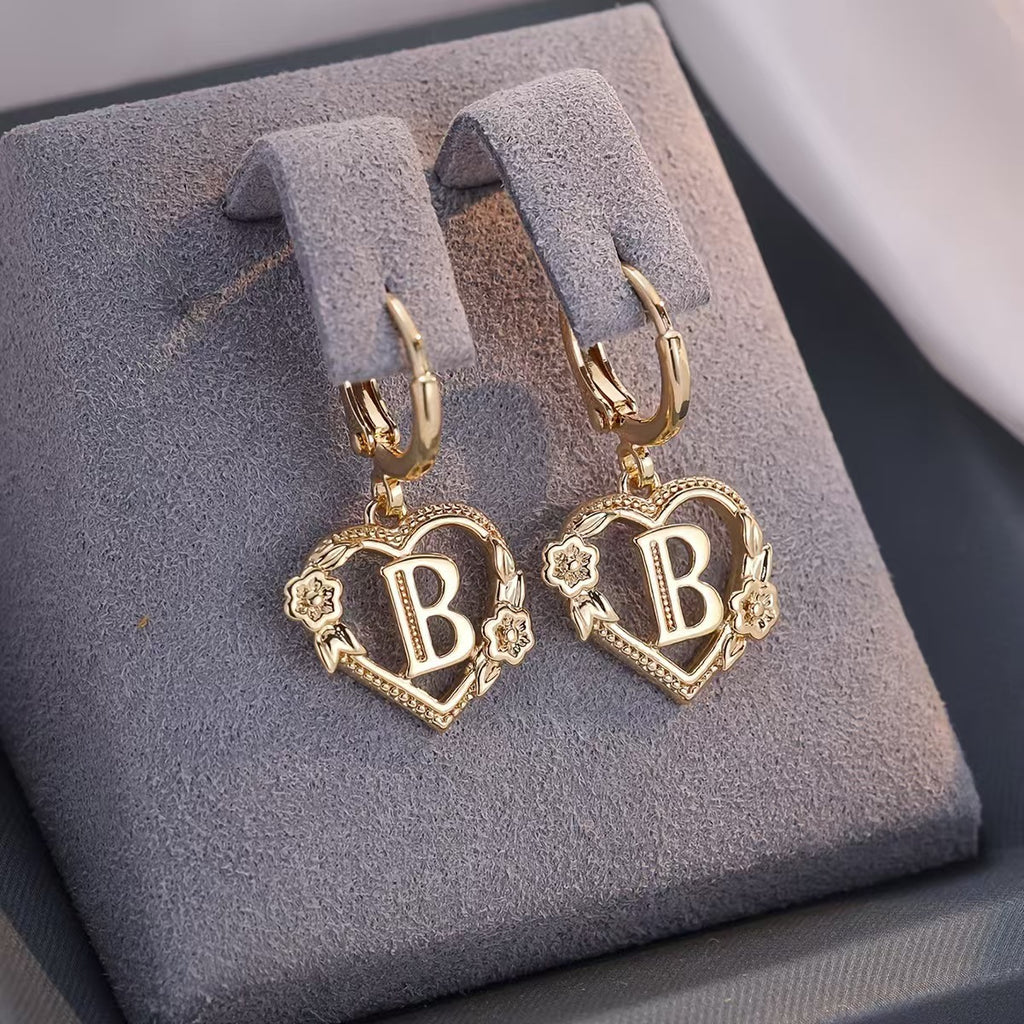 European And American Golden Heart-shaped Letter Earrings