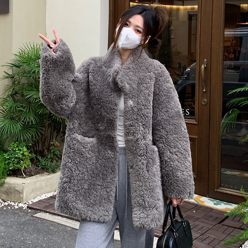 Womens Mid Length Lambswool Coat