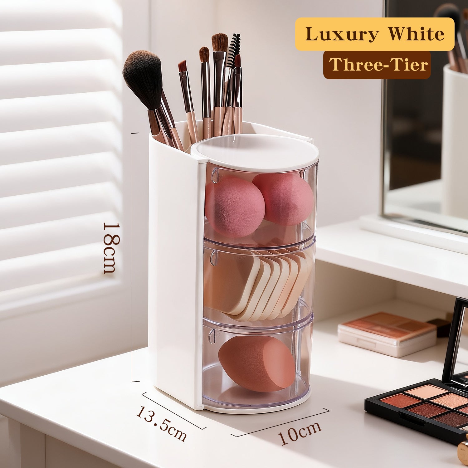 Solid-color Minimalist Multi-tier Rotating Cosmetic Organizer