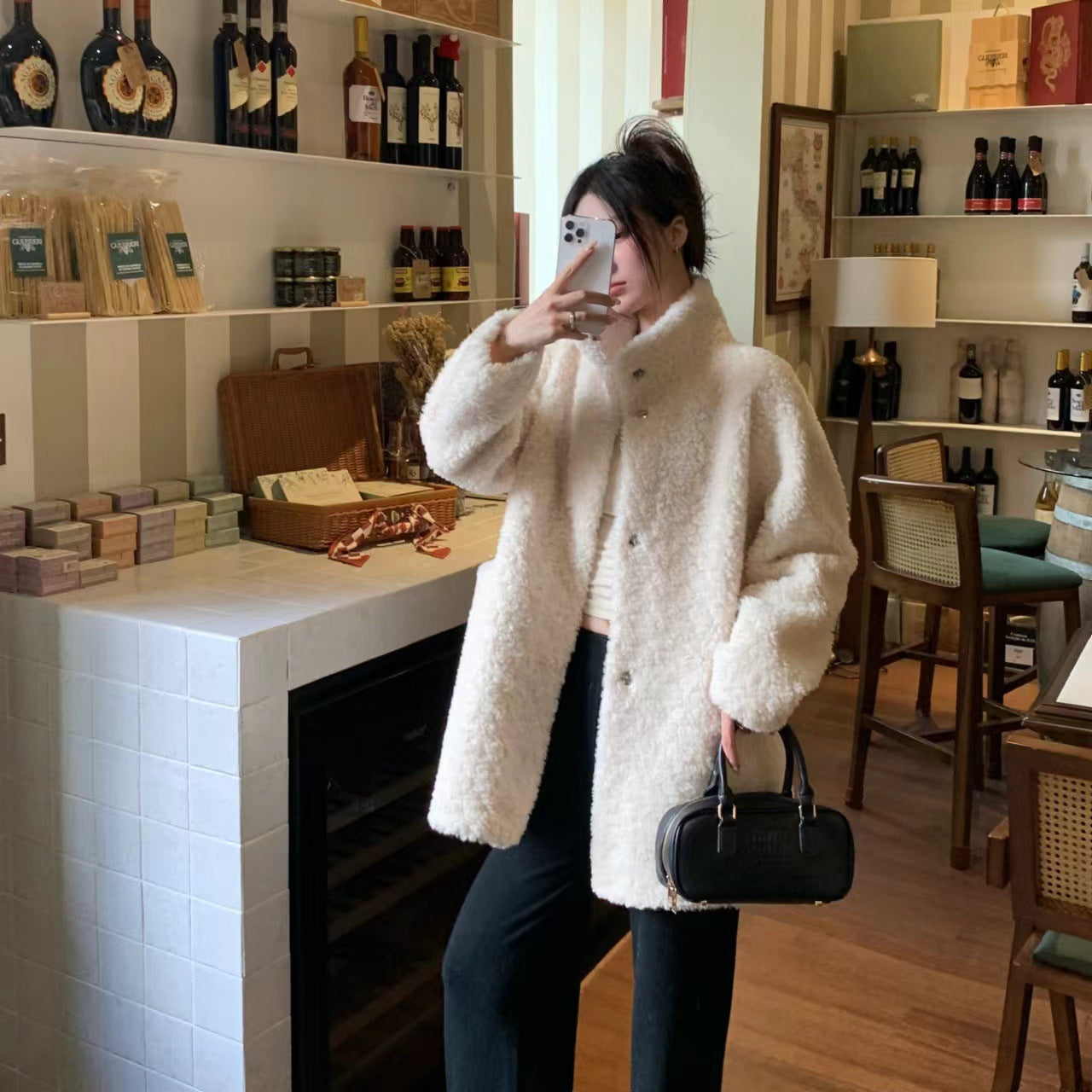 Womens Mid Length Lambswool Coat
