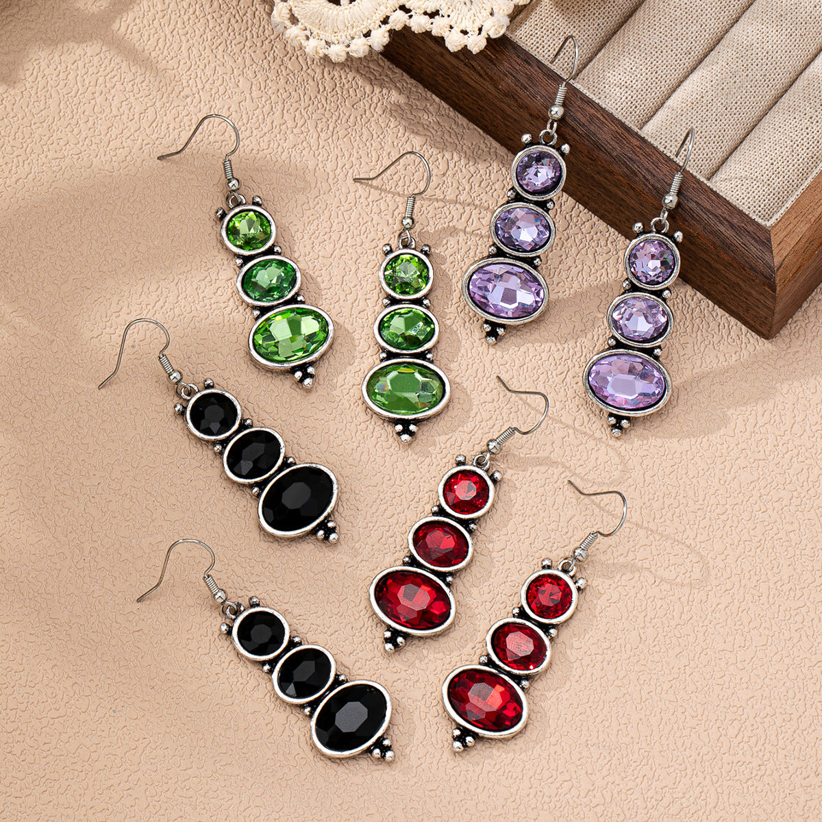 Fashionable And Creative Champagne-Colored Crystal Long Earrings